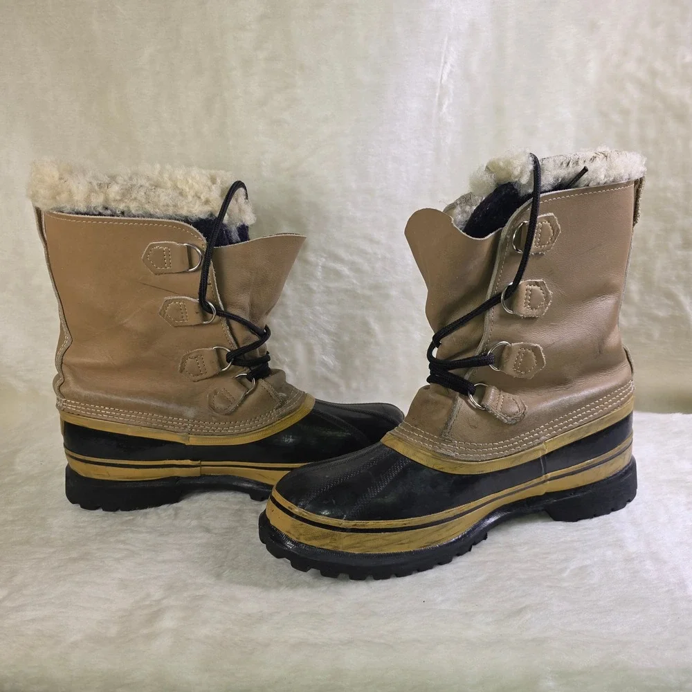 VTG Sorel Caribou Kaufman Winter Boots Duck Leather Wool Liners Mens 8 9